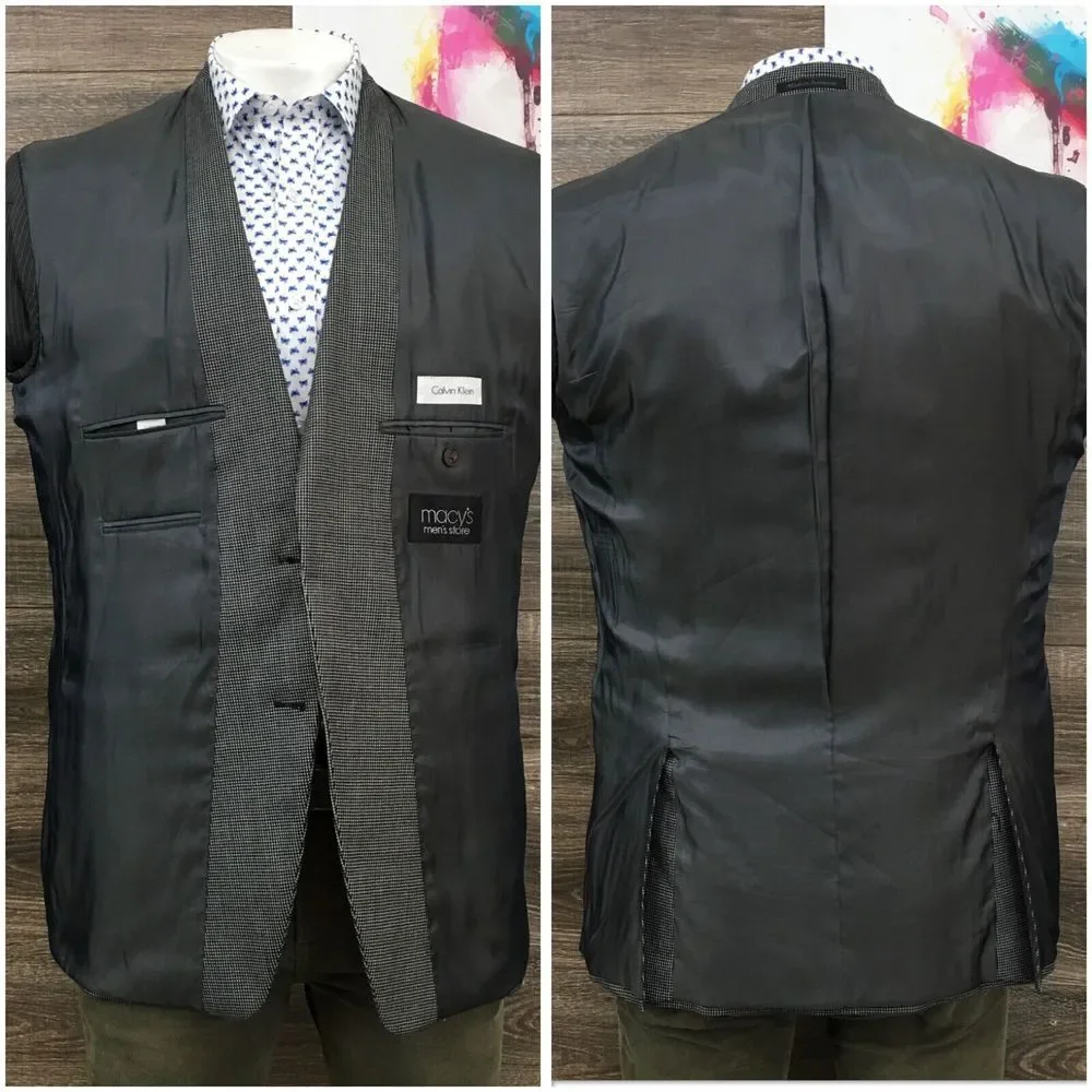 Calvin Klein Mens Blazer Sport Coat Casual Jacket Size‎ 42L Wool Silk Suit